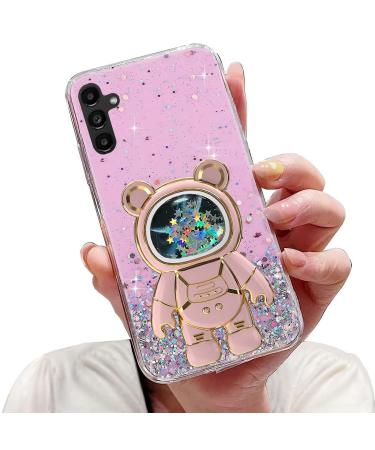 Tivenfezk Nadoli for Samsung Galaxy A04S Treibeand B r Astronaut Hidden Stand Shell caricature glitter astronaut stand soft silicone bling cell phone case transparent protective cover samsung galaxy a04s pink