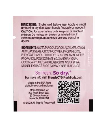 Fresh Body FB - Fresh Breasts Anti-Chafing Lotion 3.4 FL Oz + On-The-Go Travel Size Packet (15 Pack) | Women's Soothing Lotion to Powder - Buy Online on SooperMarket.com