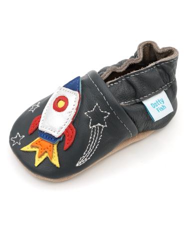 Dotty Fish Soft Leather Baby Shoes. Toddler Shoes for Boys. Non-Slip Suede Soles. 0-6 Months - 4-5 Years 2-3 Years Space Rocket
