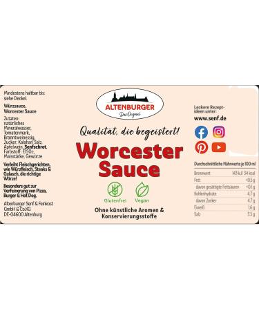Buy Altenburger Original Worcester Sauce 400ml - Gluten-Free Lactose-Free & Vegan in Glass Bottle - International Shipping - Buy Online on SooperMarket.com