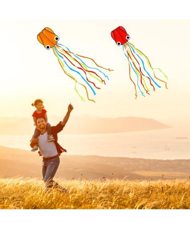 YSBER 2 Pack Large Octopus Kites - 3.8ftx2.3ft 3D Mollusc Octopus Kite with 157 Inch Colorful Tail - Easy Flyer Kite for Children and Adults - Outdoor Beach Park Kite in Red+Orange - Buy Online on SooperMarket.com