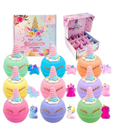 Unicorn Bath Bombs for Kids 9 Large Organic Kids Bath Bombs with Squishy Toys Inside Magic Unicorn Bath Bombs with Surprise Inside for Girls New Unicorn
