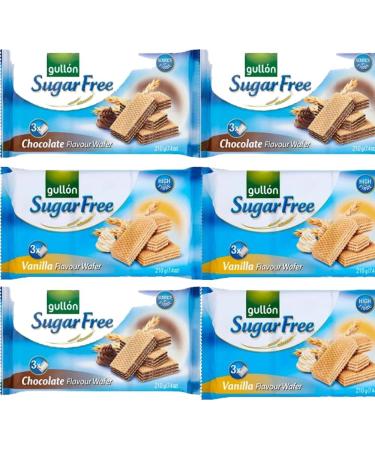 06 x Mixed Gullon Sugar Free Vanillac & Chocolate Creme Filled Wafer 210g - Great as Breakfast Biscuits | VIMIX - Buy Online on SooperMarket.com