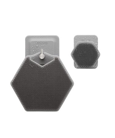 Tooletries - The Ultimate Scrubber Set - with 2X Scrubbers & Holders - Silicone Toiletry Organizer, Shower & Bathroom Accessory - Features Silicone-Grip Technology, Removable & Reusable - Grey