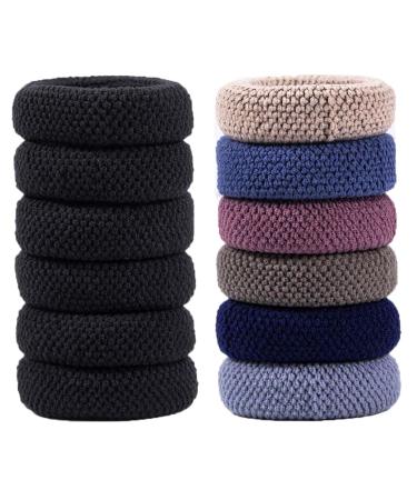Hilmocho 12 Pieces Thick Hair Ties Hair Bands Ponytail Holder Women Girls Seamless No Crease Stretchy Hair Ties for Thick Heavy and Curly Hair 12 Pieces Mixcolors