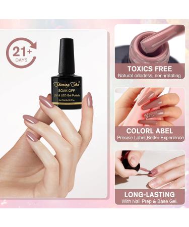 Shining She Gel Nail Polishes Set - 10 Colors Nude Pink White Champagne Brown Glitter Gold - Soak-Off UV/LED - 8ML Nude Brown Gift Set for Nail Art Salon & Home DIY - Buy Online on SooperMarket.com
