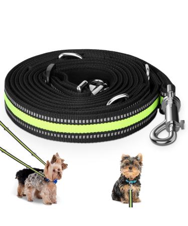 Adjustable dog leash 3m nylon double linen lights up in the dark with premium reinforcement suitable for large and medium -sized dogs 15mm wide - neon green (bright green)
