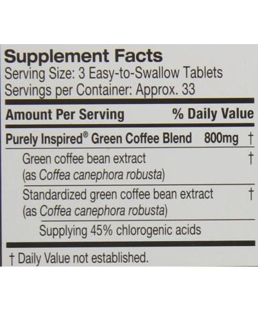 Purely Inspired Green Coffee+ - 100 Veggie Tablets for Weight Loss & Energy - Buy Online on SooperMarket.com