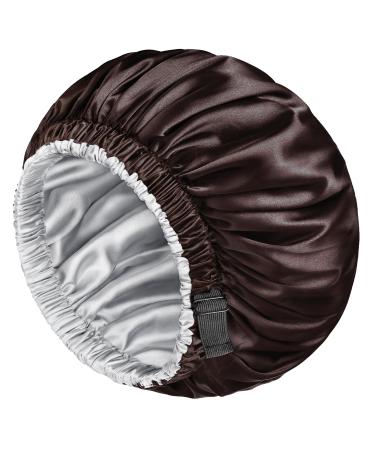 Mikimini satin hood 2-pack for men and women turnable double-layer sleep-silk hood for curly hair braids with adjustable widened rubber band soft (XL chocolate/silver) XL (2-pack) chocolate/silver