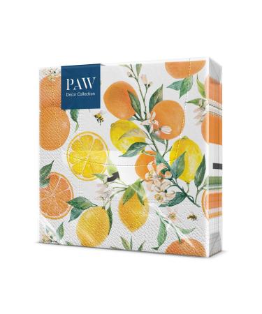 PAW - Napkins 3 -layer (33 x 33 cm) I 20 pieces I Perfect for birthdays parties weddings communion and celebrate I paper napkins colorful - fruit citrus fruits i citrus with bees