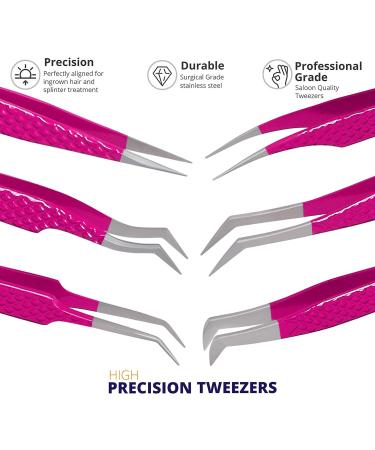 Silakor Eyelash Extension Tweezers Set - 6 Piece Stainless Steel Tweezers for Volume & Classic Lash Extensions - Pink - Buy Online on SooperMarket.com
