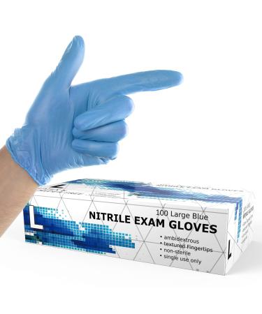 Powder Free Disposable Nitrile Gloves Large (Pack of 100) Blue -Medical Exam Gloves Large (Pack of 100) Blue