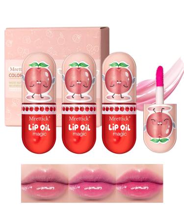 Mrettick 3Packs Hydrating Lip Oil Temperature Color Changing Lip Oil Plumping Lip Gloss Moisturizing Lip Oil Tinted for Lip Care and Dry Lip