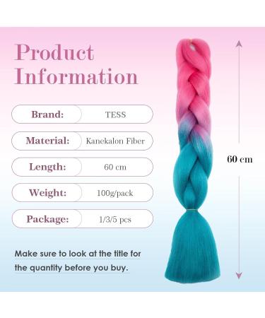 Tess Braids Extensions 60 cm - 5 Pack Jumbo Kanecalon Ombre Blue & Pink Hair Braids for Box Braids - 100g Bundle - Buy Online on SooperMarket.com