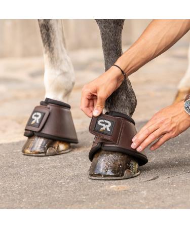 Sunride Hoof Bells for Horses - 2 Set - Real Leather & Neoprene - Protect Against Bale Kicks - Size S (Shetty & Pony) - Brown - Buy Online on SooperMarket.com
