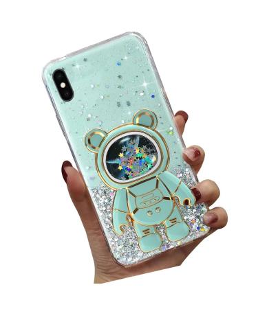 Tivenfezk nadoli for iPhone XR Treibsand B r astronaut Hidden Stand case caricature glitter astronaut stand soft silicone bling cell phone case transparent protective cover iphone xr green