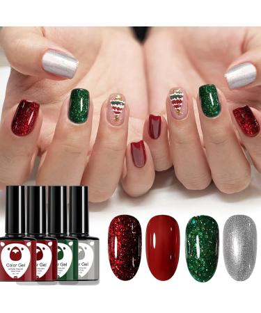 Christmas Gel Nail Polish Set Glitter Red Green Gold Silver 6 Colors Burgundy Dark Red Soak Off LED/UV Lamp Manicure Nail Varnish Sets for Women Nail Art Salon DIY Home - Buy Online on SooperMarket.com