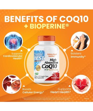 Dr Best's High Absorption CoQ10 with BioPerine Vegan Gluten Free Naturally Fermented Heart Health & Energy Production 100 mg 60 Veggie Caps - Buy Online on SooperMarket.com
