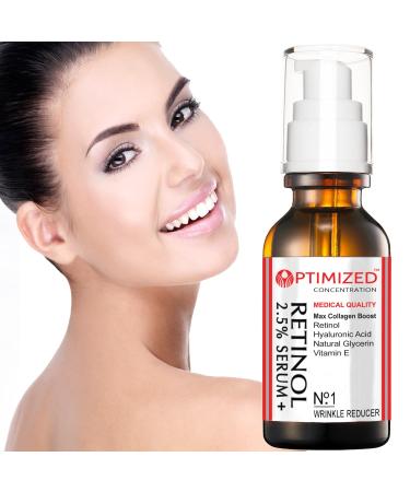 Retinol Serum 2.5% with Hyaluronic Acid, Vitamin E - Reduce Wrinkles, Even Skin Tone - Collagen Boost - 1 fl oz - Buy Online on SooperMarket.com