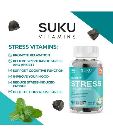 SUKU Vitamins Stress Gummy Supplement Buh Bye Stress Sugar Free Gummies with Lemon Balm L-Theanine GABA Keto Plant-Based Nut-Free Helps with Anxiety and Stress Relief Calm Mood & Stress Support 60 Gummies (30 Day Supply) - Buy Online on SooperMarket.com