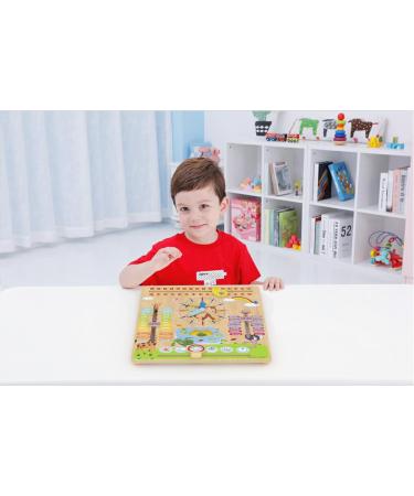 Woodywood Calendar Watch for Children - Bilingual Montessori Learning Clock in Wood - 30x30 cm - Teach Time Date & More Ideal Gift for Kids - Buy Online on SooperMarket.com
