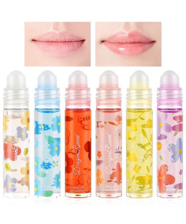 AOOWU 6 Pcs Hydrating Lip Oil Set Floral-Flavored Plumping Lip Oil Long Lasting Lip Glow Balm Lip Care Transparent Moisturizing No-Sticky Lip Gloss Hydrating Lip Gloss Tint Lipstick for Women 6 Pcs-C