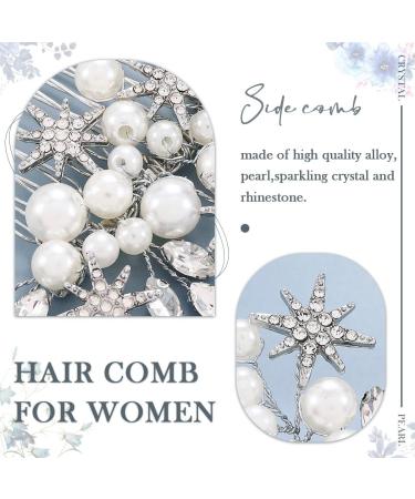 Handcess Bridal Pearls Hair Comb Splitter Rhinestone Star Hair Pieces Crystal Bridal Side Combs Wedding Hair Accessories for Women and Girls - Buy Online on SooperMarket.com