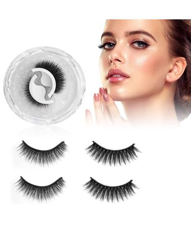 Self Adhesive Eyelashes, False Lashes Natural Look, Reusable Self-Adhesive Eyelashes, No Glue or Eyeliner Needed, Easy To Apply 3 Secs To Put On, Stable/Non-slip Self Adhesive Eyelashes, Best Gift to ladies (2-Pairs )