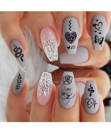 6 Sheets Snake Heart Moon Star Nail Art Sticker Decals for Women DIY Manicure - Geometric Triangle Arrow Nail Decals - Buy Online on SooperMarket.com