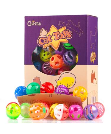 Chiwava Plastic Noisy Cat Toy Balls with Bell Kitten Chase Toy 8 Types Assorted Color Size Assorted Color 48PCS