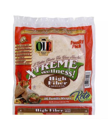Ole Mexican Foods Xtreme Wellness High Fiber Low Carb Keto Friendly - 16 Tortilla Wraps (Pack of 2) 32 Total Wraps