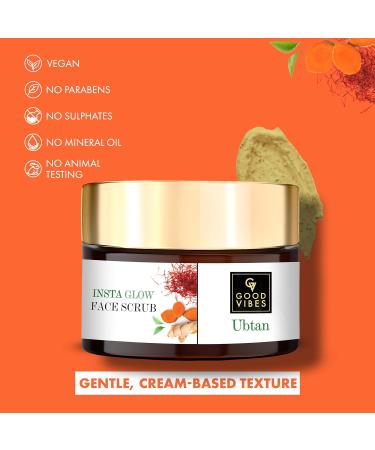 Good Vibes Ubtan Insta Glow Face Scrub - Brightening Exfoliator for All Skin Types | Turmeric Saffron Vitamin B3 | 50g | No Parabens Sulphates Mineral Oil - Buy Online on SooperMarket.com