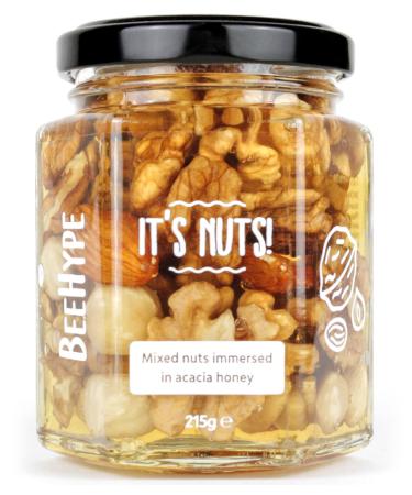 BeeHype It's Nuts! - Mixed Nuts in Pure Raw Acacia Honey with Natural Enzymes Vitamins Minerals Antioxidants and 14g of Protein Per Jar - 215g It's Nuts! 215g