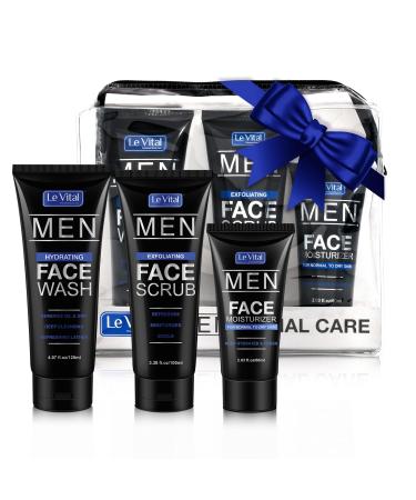 Men's Skin Care 3 Piece Set Daily Essential Face Kit Including Face Cleanser Exfoliating Scrub & Day Cream Face Moisturizer Great Gift for Men 3 Piece Gift Set