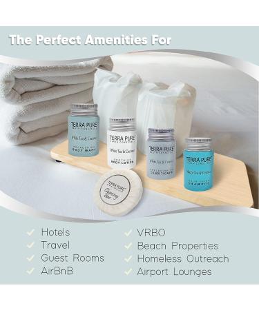 White Tea and Coconut Hotel Soaps & Toiletries Bulk Set | Terra Pure Collection | 1oz Shampoo, Conditioner, Body Wash, Lotion & 1.25oz Bar Soap | 75-Piece Travel Size Kit - Buy Online on SooperMarket.com