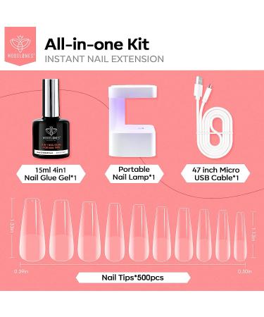 Modelones Gel X Nail Kit with 4-in-1 Nail Glue Gel, 500pcs Half Matte Coffin Nails, and UV LED Nail Lamp - Valentine's Day Gift for Women - Buy Online on SooperMarket.com