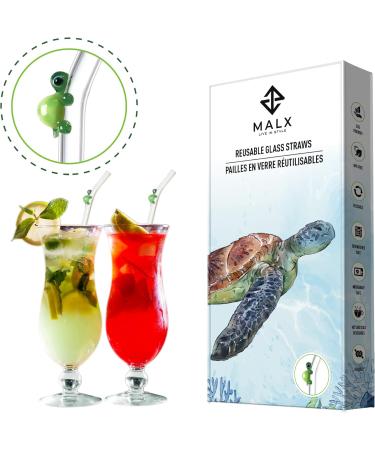 MALX 5-Pack 8.5" x 0.3" Turtle Glass Straws Set of 4 Handmade Transparent Long Straws and 1 Cleaning Brush. Suitable for Cold and hot Drinks Aesthetic Cute Straws with Charm Coquette Straws - Buy Online on SooperMarket.com