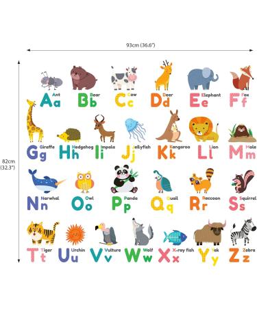 Decowall Colourful Animal Alphabet ABC Kids Wall Stickers - Panda Giraffe Zoo Learning Letter Decals for Nursery & Bedroom - Buy Online on SooperMarket.com