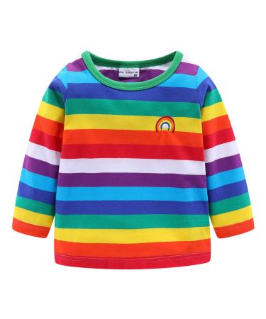 Mud Kingdom Little Boys T-Shirts Rainbow Stripe 5 Years Green Rainbow Long Sleeve