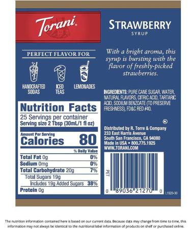 Torani Strawberry Flavour Syrup 750ml PET & Peach Flavor Syrup 750ml - Buy Online on SooperMarket.com