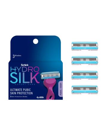 Schick Hydro Silk Ultimate Pubic Skin Protection 4 Razor Refills Women | Pubic Hair Razor Blades Refills Women Bikini Razors for Women Bikini Line Razor Pubic Razor Refills for Women 4ct