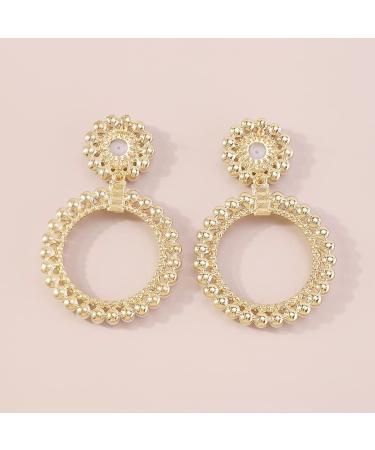 Chargances Boho Baroque Round Pearl Hoop Dangle Earrings with Crystal Accents - Gold | Fashion Stud Earrings for Women and Girls - Buy Online on SooperMarket.com