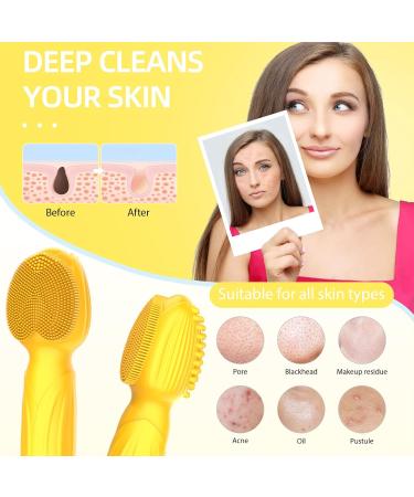 Sonic Facial Cleansing Brush - Waterproof Rechargeable Silicone Face Scrubber for Men & Women - Portable Electric Exfoliating Massager - Yellow - Buy Online on SooperMarket.com