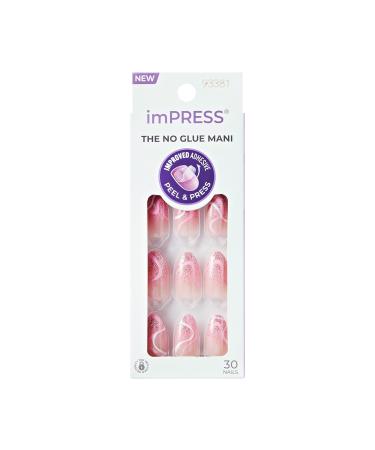 KISS imPRESS No Glue Mani Press-On Nails Design 'Wild Venus' Pink Medium Size Almond Shape Includes 30 Nails Prep Pad Instructions Sheet 1 Manicure Stick 1 Mini File