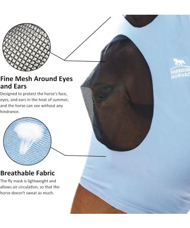 Harrison Howard Fly Mask for Horses - Comfortable Elastic UV Protection - Small Horse Size M (COB) - Ice Blue - Buy Online on SooperMarket.com