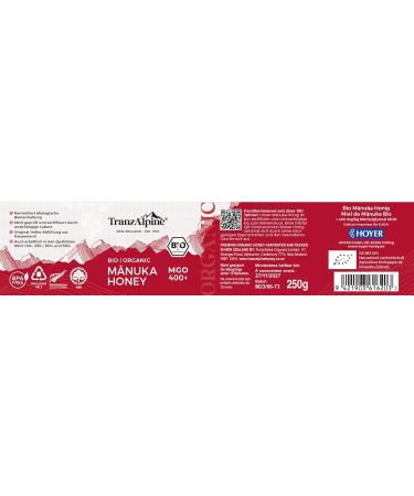 Manuka Honey MGO 400+ BIO 250 g - TRANZALPINE - Buy Online on SooperMarket.com