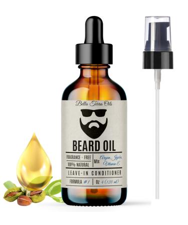 Bella Terra Oils - Beard Oil 4oz - Crafted with Genuine Natural Organic Vitamin E Organic Jojoba & Argan Classic Anti-Friz Formula Elevating Beard Luster & Care