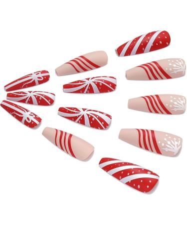 Vatocu Christmas Snowflake Glitter Press on Nails - 24pcs Long Ballerina Fake Nails for Women and Girls - Buy Online on SooperMarket.com