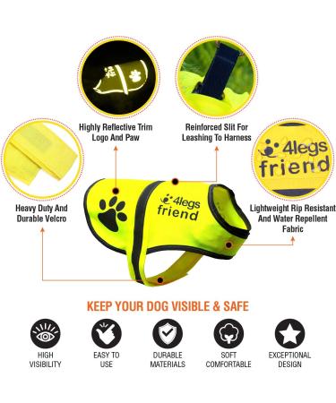 Yellow Reflective Dog Safety Vest with Leash Hole - High Visibility for Outdoor Activities | 4LegsFriend (X-Small) - Buy Online on SooperMarket.com
