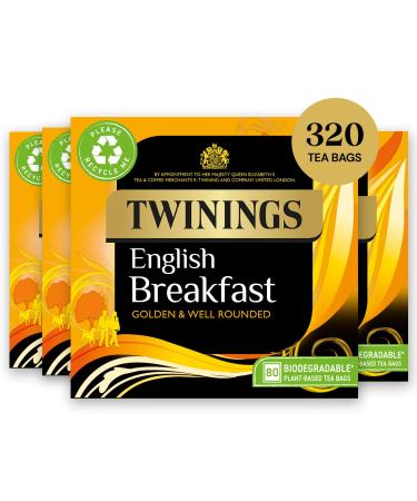 Twinings English Breakfast Tea | Golden Well Rounded & Full Bodied Black Tea | Multipack Bulk Buy 320 (4 x 80) Biodegradable Tea Bags English Breakfast 80 Count (Pack of 4)